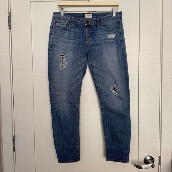 Hudson Jeans Womens 29 Blue Krista Super Skinny Crop Distressed Denim Stretch - Picture 1 of 14